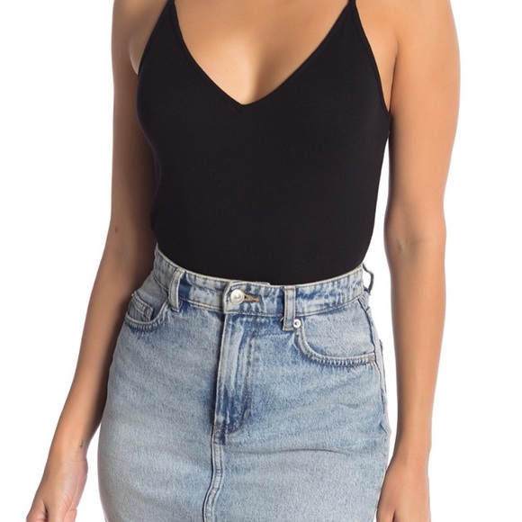 bp Tops - NEW BP Black Ribbed Thong Leotard Sz Large